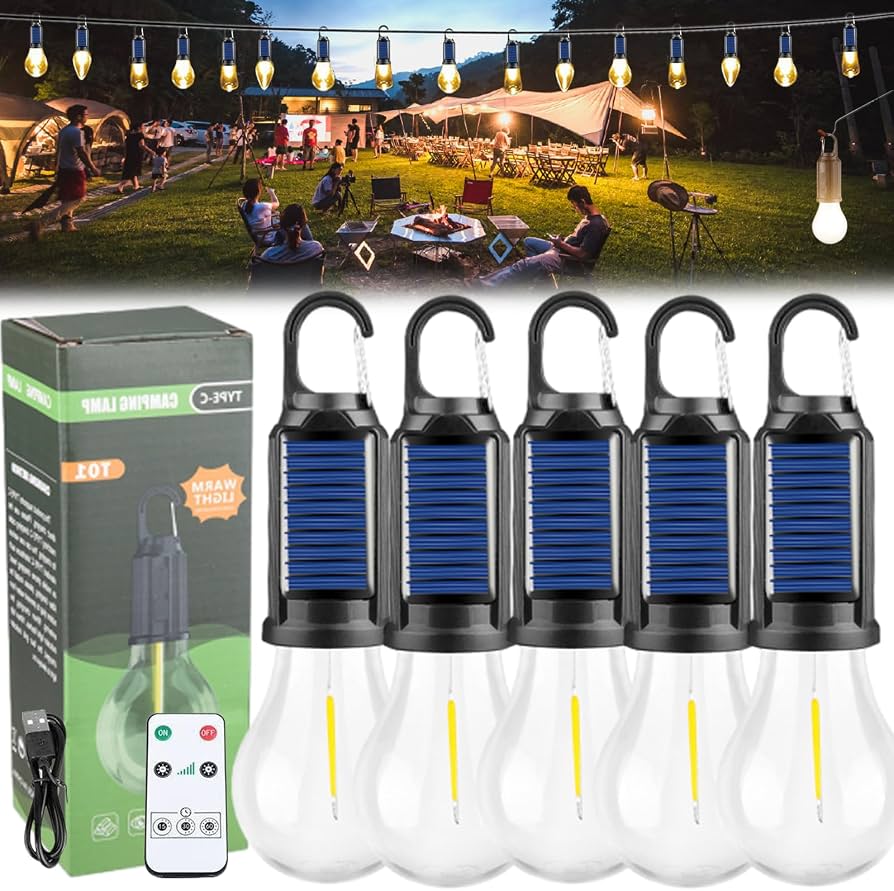 Acortix™Solar Rechargeable Hooked Camping Light 5pcs