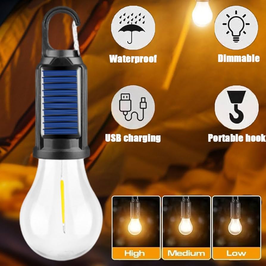 Acortix™Solar Rechargeable Hooked Camping Light 5pcs